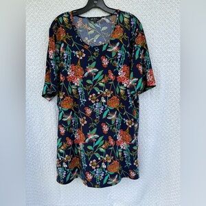 Ulla Popken Womens Plus 20/22 Floral Tunic Top Blouse Short Sleeve